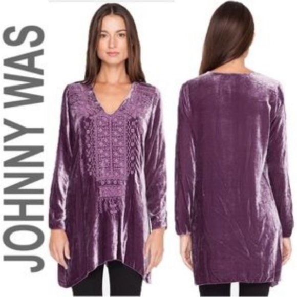 Johnny Was Sassi Long-Sleeve Velvet Tunic in Plum Sz XS - Picture 1 of 10